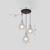 Black Postmodern Gourd Pendant Lamp With 3 Glass Heads For Dining Room Suspension Clear / 12