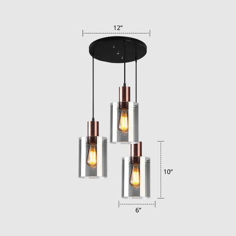 Modernist Rose Gold Pendant Light With 3 Bulbs And Smoke Glass For Restaurants Gray / 12