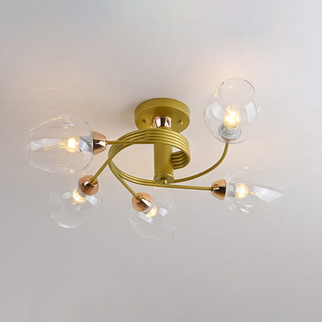 Spiraling Semi Flush Light With Dimpled Glass Shade For Postmodern Ceiling In Bedroom 5 / Gold Clear