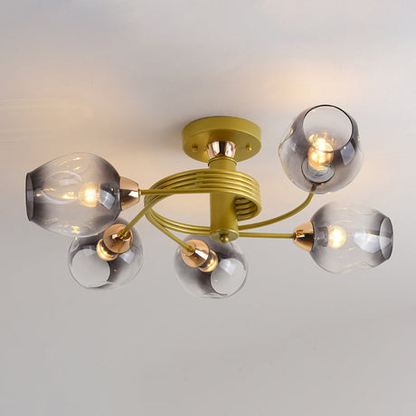 Spiraling Semi Flush Light With Dimpled Glass Shade For Postmodern Ceiling In Bedroom 5 / Gold Smoke