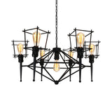 Industrial Black Iron Pendant Lighting - Squared Cage Style For Restaurants