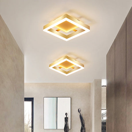 Minimalist Gold Flush Mount Led Ceiling Light With Aluminum Frame - Ideal For Corridor