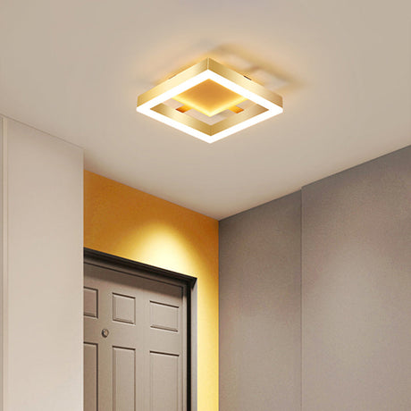 Minimalist Gold Flush Mount Led Ceiling Light With Aluminum Frame - Ideal For Corridor