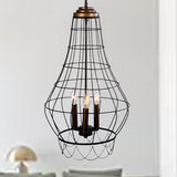 Industrial Black Finish Wire Guard Pendant Lamp With Metal Candle Design - Stylish 3-Light Balcony