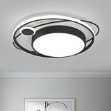 Modern Black Nordic Metal Circle Led Flush Mount Light For Bedroom