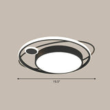 Modern Black Nordic Metal Circle Led Flush Mount Light For Bedroom / 19.5