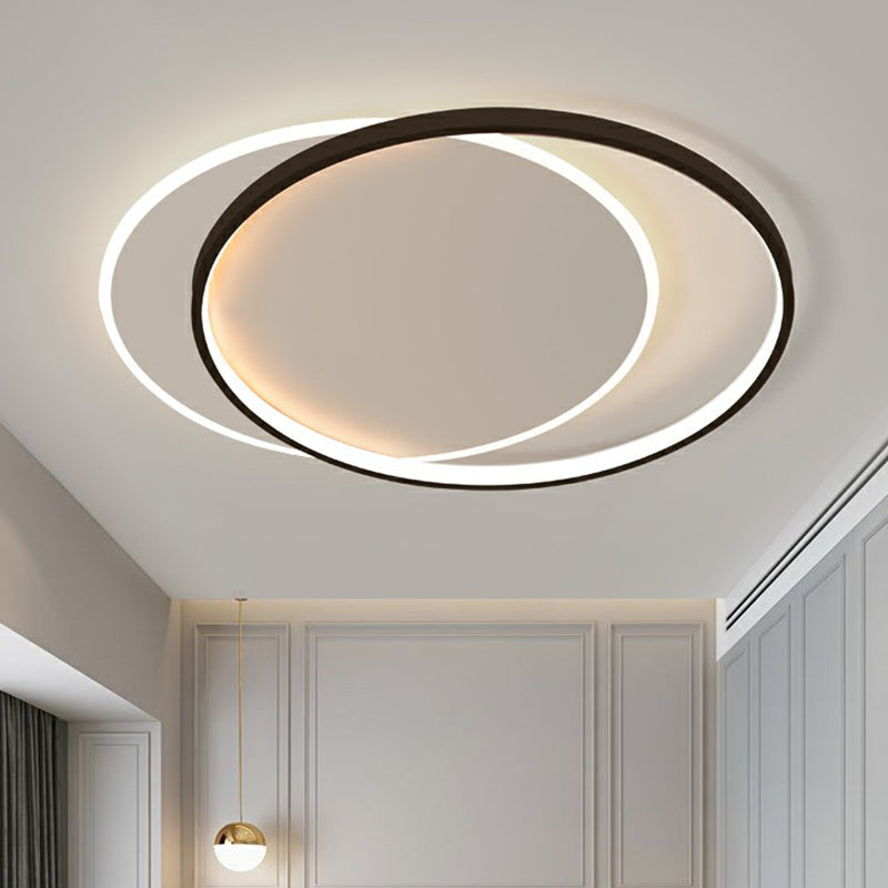 Simplicity Led Ceiling Mount Lamp - Black-White Flush Light Fixture With Acrylic Shade / 18