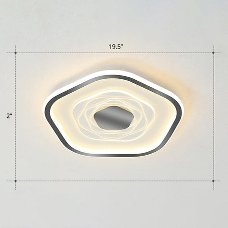 Minimalist Metal Led Flush Ceiling Light - Pentagonal Bedroom Fixture Black / 19.5 Remote Control