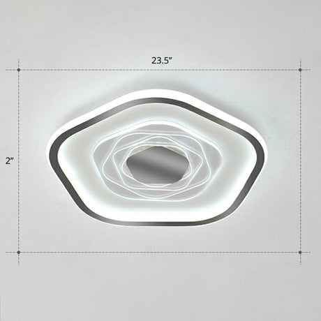 Minimalist Metal Led Flush Ceiling Light - Pentagonal Bedroom Fixture Black / 23.5 White
