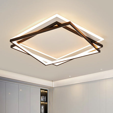 Minimalist Acrylic Led Flush Mount Light: Stacked Square Design In Black For Bedroom / 18