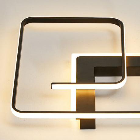 Modern Black Led Flush Ceiling Light For Bedroom - Square Shape With Sleek Metal Design