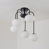 Modernist 5-Light Ceiling Mounted Ball Semi Flush Mount Light With Frosted Glass Shade Black/White