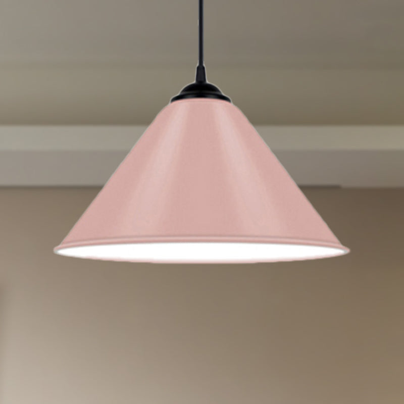 Modern Metal Cone Hanging Light - 1 Pink/Yellow/Green Pendant 12/14/16 Diameter