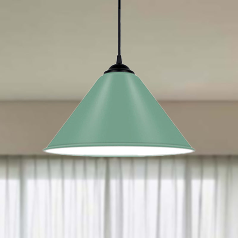 Modern Metal Cone Hanging Light - 1 Pink/Yellow/Green Pendant 12/14/16 Diameter