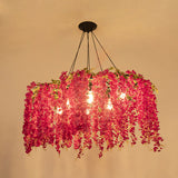 Artificial Flower Chandelier: Art Deco Metal Ceiling Light For Dining Room Pink
