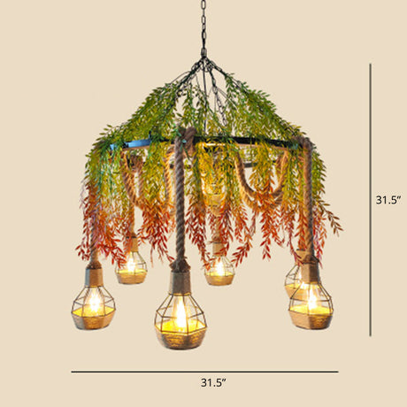 Modern Industrial Hanging Metal Chandelier For Restaurants - Artificial Botanic Led Light Fixture