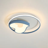 Blue Acrylic Ring & Heart Ceiling Lamp - Kid Bedroom Macaron Loft Flush Light