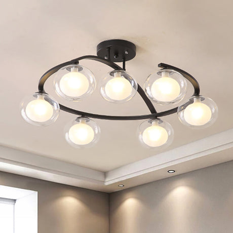 Semi-Ceiling Mount Twist Arm Light With Oval Shade - Contemporary Metal Lamp For Cafes 7 / Black