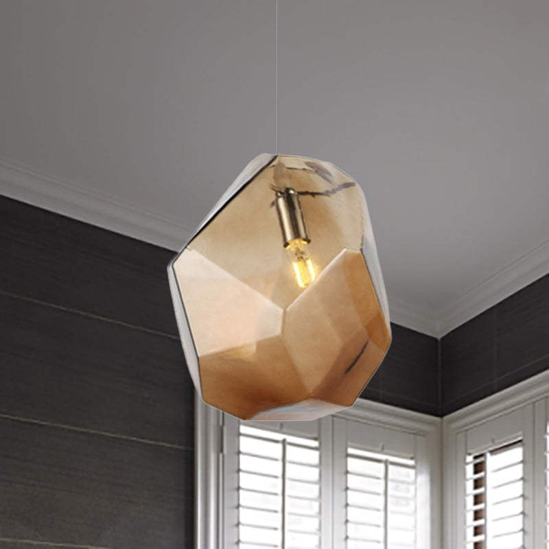 Contemporary 1-Light Glass Pendant Lighting: Faceted Grey/Orange/Purple Led Hanging Lamp Fixture For