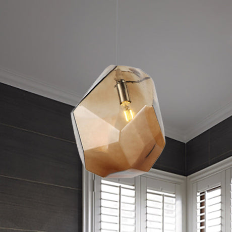 Contemporary 1-Light Glass Pendant Lighting: Faceted Grey/Orange/Purple Led Hanging Lamp Fixture For