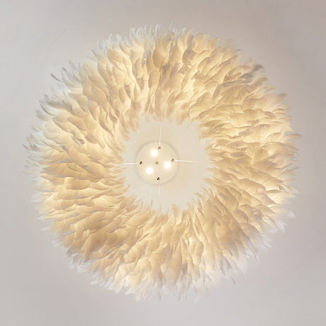 Modern White Feather Pendant Light For Bedroom With Suspension Design