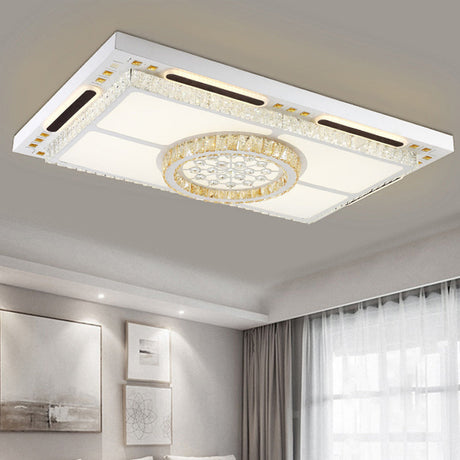 Modern Led Flush Mount Ceiling Light With Crystal Shade - White Rectangle Fixture