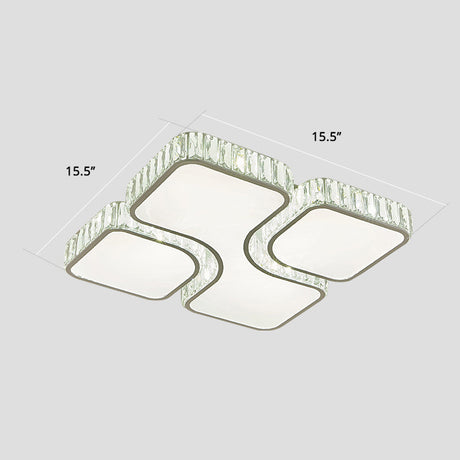 Minimalist Crystal Led Ceiling Flush Light For Bedroom - White Square Mount Lamp / 16