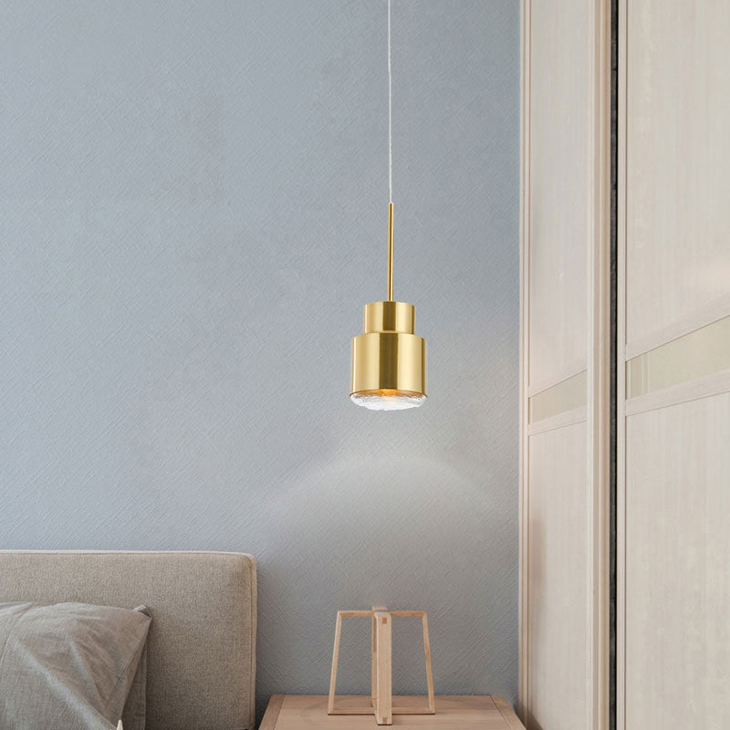 Gold Grenade Drop Pendant: Postmodern Metal 1-Light With Glass Diffuser