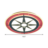Kids Cartoon Compass Led Flush Mount Light: Red Acrylic Ceiling Lamp For Nurseries