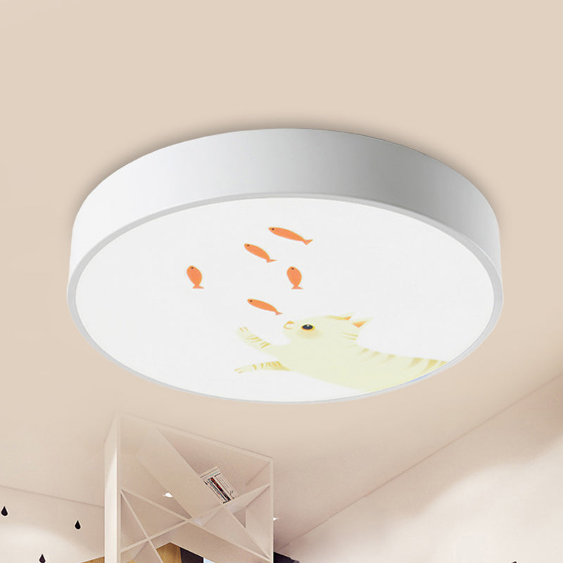 Baby Room Giraffe Led Ceiling Light: Circle Flushmount In White / 12