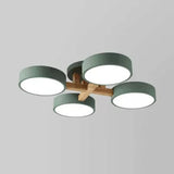 Stylish Macaron Metal Ceiling Light With 4 Heads For Study Room Green / Warm