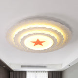Modern White Metal Ceiling Lamp: Hollow Cake Shape Design With Starry Led Lighting For Bedrooms /