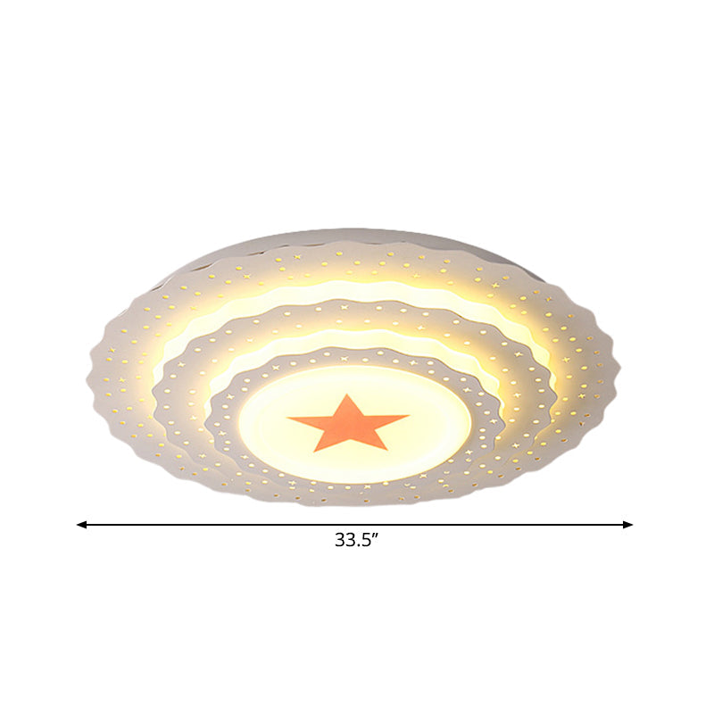 Modern White Metal Ceiling Lamp: Hollow Cake Shape Design With Starry Led Lighting For Bedrooms