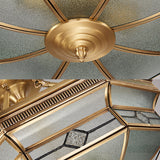 Traditional Octagon Semi Flush Ceiling Light - Textured Glass Brass Finish Ideal For Bedroom