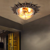 Dome Flush Ceiling Light: Traditional Clear Glass 3-Bulb Aged Silver Design For Living Room