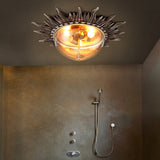 Dome Flush Ceiling Light: Traditional Clear Glass 3-Bulb Aged Silver Design For Living Room