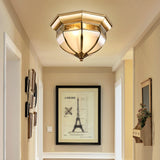 Traditional Milk Glass Led Flush Mount Ceiling Lamp For Living Room - Brass Hat