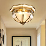 Traditional Milk Glass Led Flush Mount Ceiling Lamp For Living Room - Brass Hat