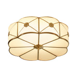 Traditional 1-Tiered White Glass & Gold Flush Mount Chandelier - 3/4/6 Bulbs (14’/18’/23.5’ Width)