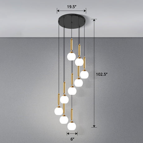 Modern Cream Glass Multi-Lamp Ceiling Light With Globe Stairs Design - Pendant Lighting Fixture 9 /