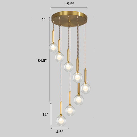 Minimalist Gold Spiral Pendant Light For Living Room Metal Suspension Lamp 8 / Double Glass