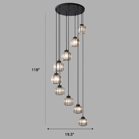 Minimalist Crystal Pendant Ceiling Light With Multiple Lamps And Stairway Design 9 / Black