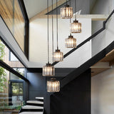 Minimalist Crystal Pendant Ceiling Light With Multiple Lamps And Stairway Design