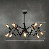 Black Iron Swing Arm Chandelier - Loft Style Restaurant Hanging Lamp With Exposed Bulb Lighting 12 /