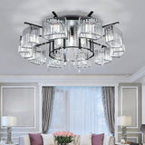 Modern Black Crystal Block Semi Flush Ceiling Light - Circle Flushmount For Living Room