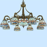 Handcrafted Stained Glass Chandelier With Bronze Finish For Dining Room Ceiling 12 / Down