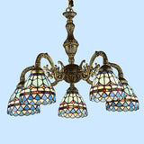 Handcrafted Stained Glass Chandelier With Bronze Finish For Dining Room Ceiling 5 / Down