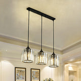 Modern Black Crystal Block Pendant With 3 Shaded Lights For Dining Room Ceiling
