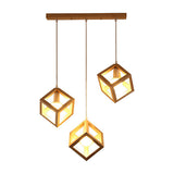 Contemporary Wood Cube Cluster Pendant Light For Dining Room: 3-Head Suspension