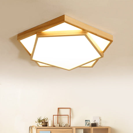 Nordic Led Wood 2-Tier Flush Light: Bedroom Ceiling Mounted Acrylic Lamp / 21.5